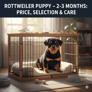 Chó Rottweiler con 2–3 tháng tuổi khỏe mạnh trong chuồng nuôi tại nhà