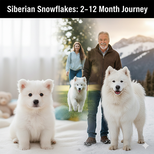 Chó Samoyed nhỏ và Samoyed con trong hành trình lớn lên từ 2–12 tháng