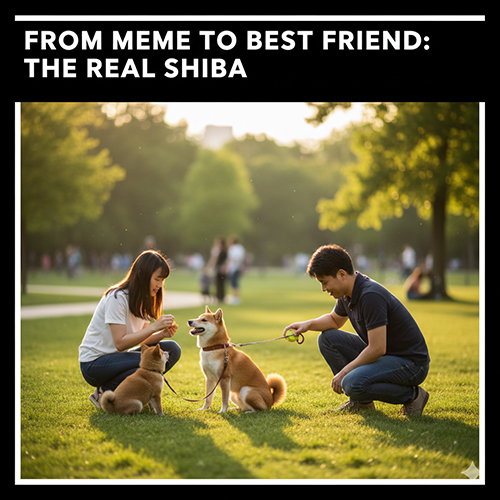 Chó Shiba Inu ngoài đời được chủ dắt đi dạo trong công viên, hình ảnh đời thường khác meme