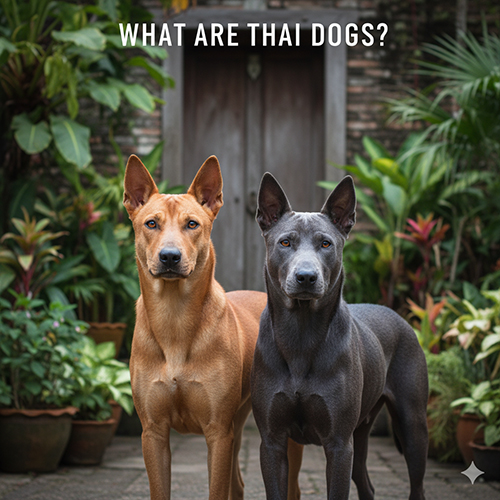 Hai chú chó Thai Ridgeback đứng trong khu vườn xanh tại Thái Lan, tượng trưng cho các giống chó có nguồn gốc và phát triển tại Thái