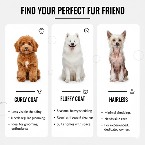 So sánh chó lông xoăn, chó lông xù và chó không lông để chọn nhóm phù hợp