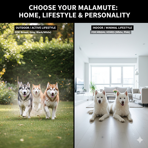 Chọn màu chó Alaska Malamute theo không gian sống và lối sống gia đình