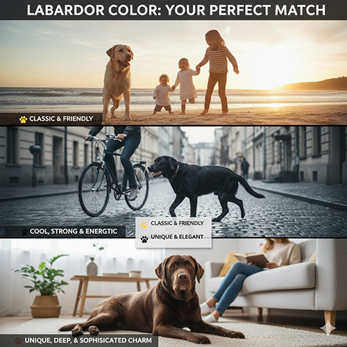 So sánh các màu chó Labrador vàng đen nâu socola và kem trong sinh hoạt gia đình