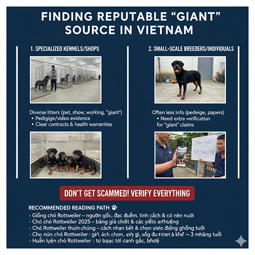 Hướng dẫn chọn nơi mua chó Rottweiler dòng đại uy tín tại Việt Nam từ trại và người nuôi