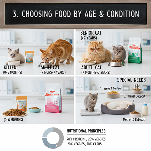 Cách chọn thức ăn cho mèo theo độ tuổi và tình trạng sức khỏe