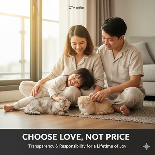 Chọn tình yêu, không phải giá – thông điệp CTA mềm về minh bạch và trách nhiệm khi mua mèo tai cụp