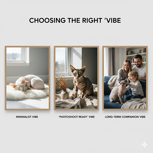 Ba phong cách “vibe” khi chọn mèo Sphynx: tối giản, đẹp ảnh và đồng hành lâu dài