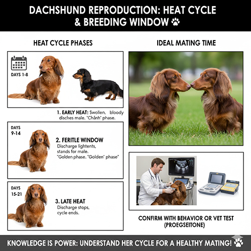 Infographic chu kỳ động dục và thời điểm phối giống lý tưởng cho chó Lạp xưởng