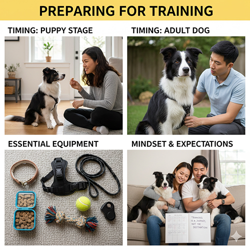 Chuẩn bị trước khi huấn luyện chó Border Collie gồm thời điểm, dụng cụ và tâm lý