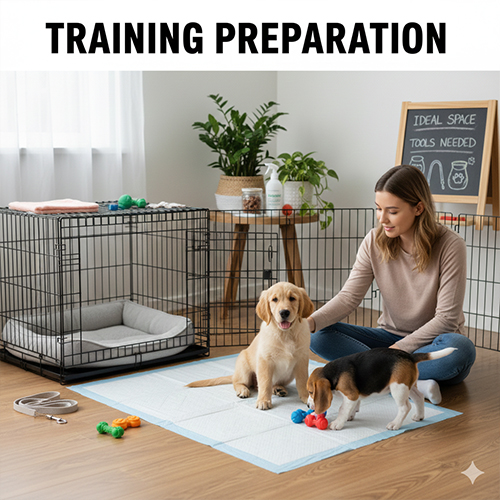 Chuẩn bị không gian và dụng cụ trước khi huấn luyện chó con tại nhà