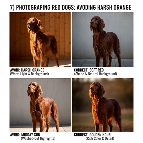 so sánh cách chụp chó đỏ sai và đúng để tránh cháy cam và mất chi tiết lông