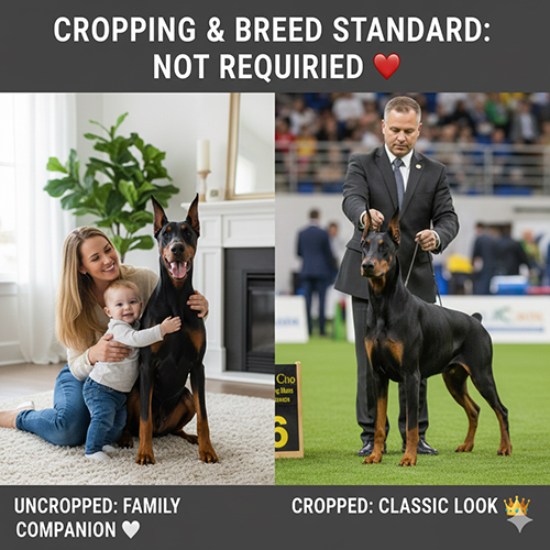 Anh so sanh Doberman de tu nhien va Doberman cat tai cat duoi trong gia dinh va tai san cho