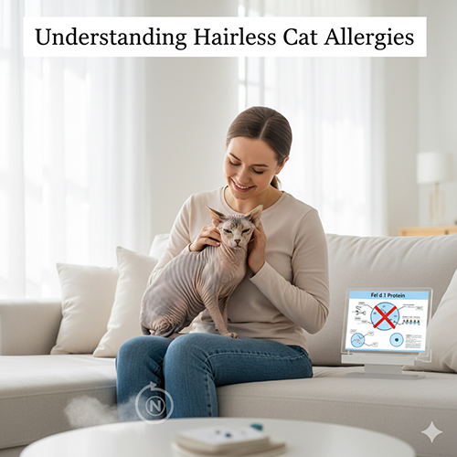 Cô gái ôm mèo Sphynx trong phòng khách sáng, minh họa cho cơ chế không lông ở các giống mèo