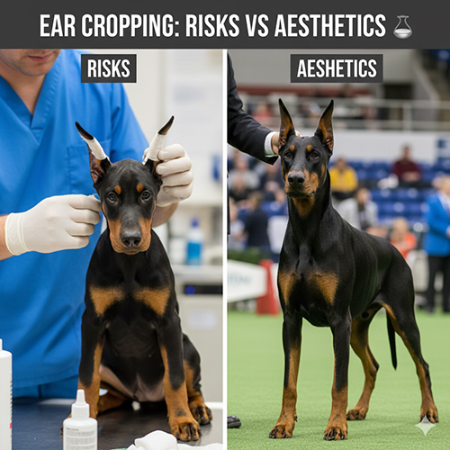 Anh minh hoa rui ro va yeu to tham my khi cat tai cho Doberman trong qua trinh phau thuat va khi tai dung