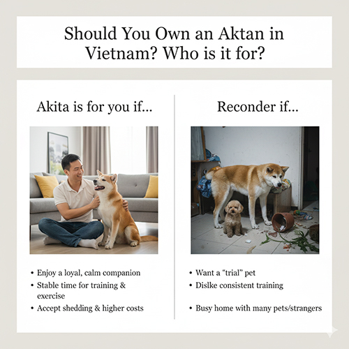 Infographic tư vấn có nên nuôi chó Akita ở Việt Nam, so sánh người phù hợp và trường hợp nên cân nhắc lại 🐕