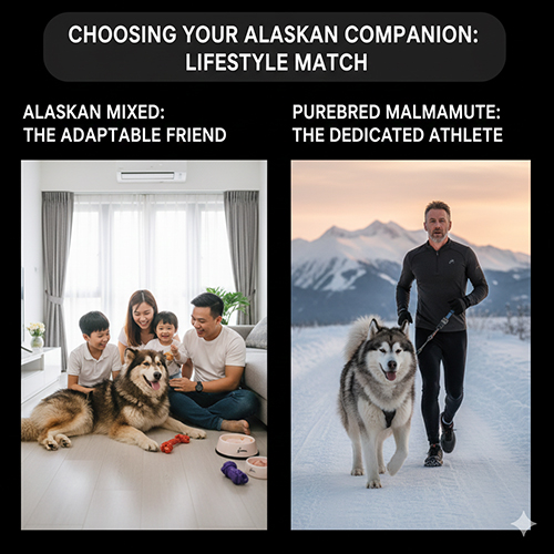 So sánh chó Alaska lai và Alaska Malamute thuần trong môi trường gia đình và lối sống vận động
