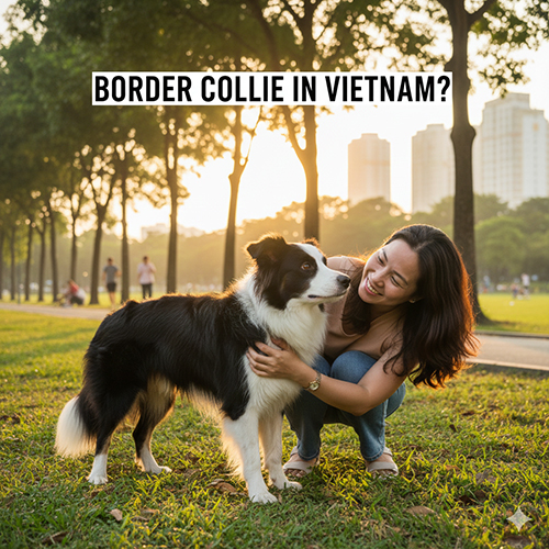 Hình ảnh chó Border Collie chơi cùng chủ trong công viên tại Việt Nam