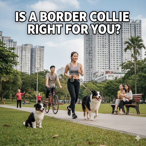 chó border collie được dắt đi dạo và chạy bộ trong công viên đô thị minh họa việc nuôi border collie tại việt nam