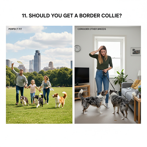 Gia đình dắt Border Collie chạy chơi ngoài công viên và cảnh một người gặp khó khi nuôi Collie trong nhà chật