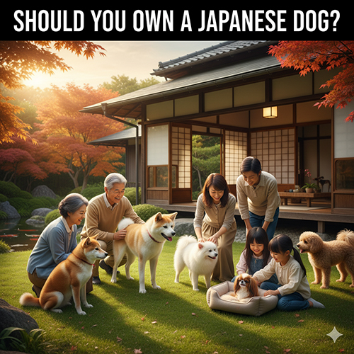 Gia đình Việt đang chơi đùa cùng các giống chó Nhật Bản như Akita, Shiba và Spitz trong khu vườn nhà kiểu Nhật yên bình