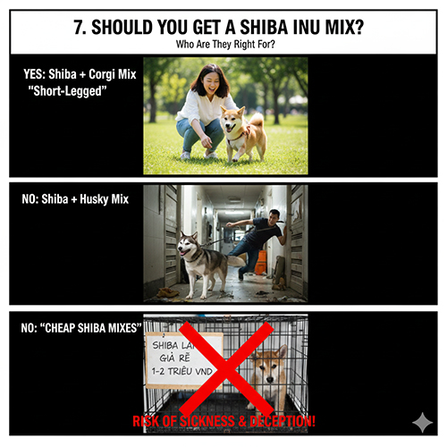 So sánh các trường hợp nên và không nên nuôi chó Shiba lai như Shiba lai Corgi, Husky và Shiba lai giá rẻ