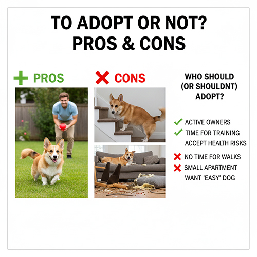 Chó Corgi lai Becgie nhìn đáng yêu với chân ngắn tai dựng, phù hợp minh họa phần ưu nhược điểm và quyết định có nên nuôi hay không