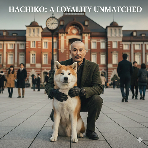 Chó Akita Inu bên cạnh người đàn ông tại ga Nhật Bản, gợi lại câu chuyện Hachiko