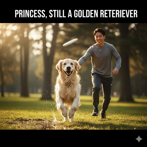 cho Golden mau trang kem dang chay choi ngoai cong vien cung chu nhan, than thai vui ve va nang dong