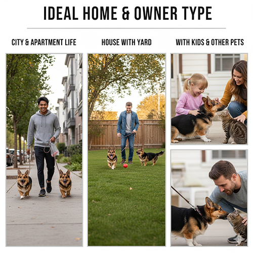 Corgi lai Becgie dạo phố, chạy trong sân vườn và tương tác với trẻ nhỏ cùng thú cưng khác