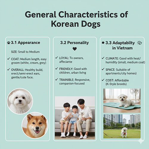 Tổng hợp đặc điểm chung của chó Hàn Quốc về ngoại hình, tính cách và khả năng thích nghi tại Việt Nam – gồm các giống nhỏ đến trung bình, thân thiện và dễ huấn luyện