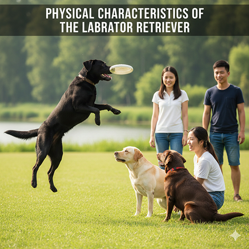 Ảnh đặc điểm ngoại hình chó Labrador Retriever với ba màu lông chơi đùa ngoài công viên