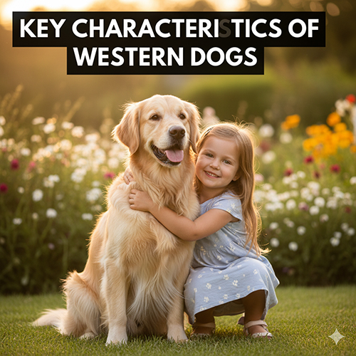 Đặc điểm nổi bật của chó Tây – Cô bé ôm chú chó Golden Retriever giữa vườn hoa, thể hiện sự thân thiện và vẻ đẹp điển hình của giống chó phương Tây.