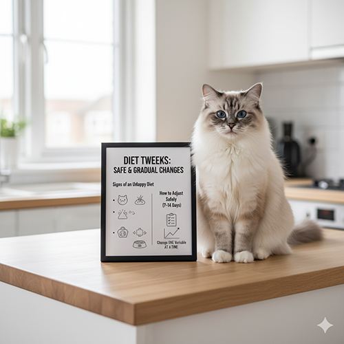 Dấu hiệu khẩu phần ăn chưa phù hợp ở mèo Ragdoll và cách điều chỉnh an toàn, từ tốn