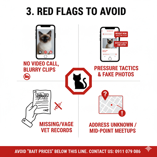 Cảnh báo dấu hiệu lừa đảo khi mua mèo Xiêm – tránh video mờ, ép cọc nhanh và địa chỉ mập mờ