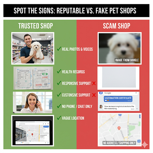 So sánh dấu hiệu shop chó cảnh uy tín và shop chó cảnh lừa đảo tại Việt Nam