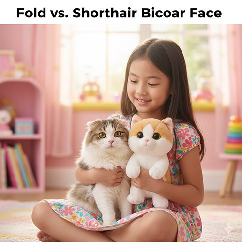 be gai om meo bicolor va thu bong trong phong, minh hoa phan biet british shorthair aln bicolor voi scottish fold tai cup