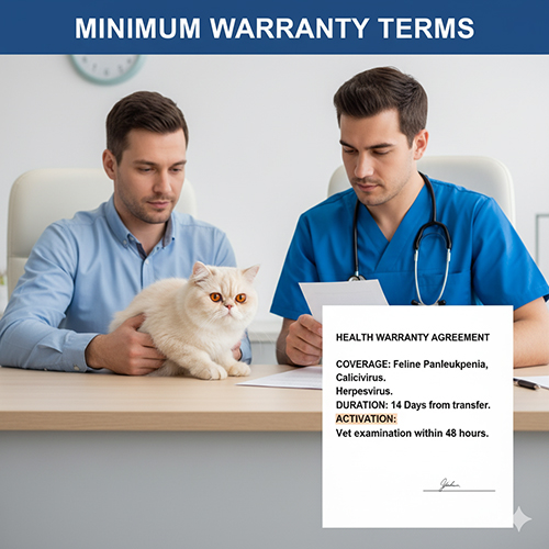 Điều khoản bảo hành tối thiểu khi mua mèo Ba Tư gồm phạm vi bệnh, thời hạn, điều kiện kích hoạt và quyền lợi rõ ràng