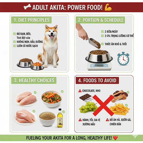 Dinh dưỡng cho chó Akita trưởng thành