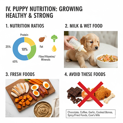 che do dinh duong cho cho con voi sua thuc an dam va thuc pham nen tranh