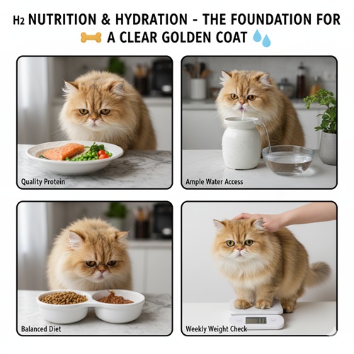 bo anh meo golden voi bua an protein nuoc uong day du che do an can doi va can nang hang tuan