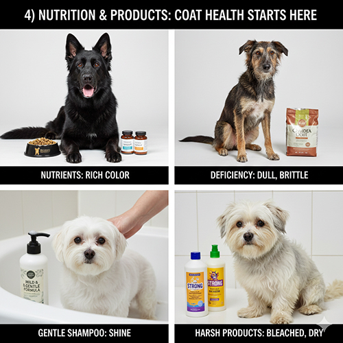 Dinh dưỡng và sản phẩm tắm quyết định độ bóng và sắc màu lông chó