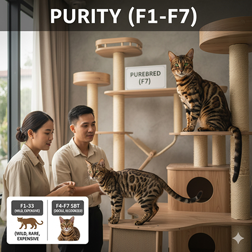 Các cấp độ thuần chủng của mèo Bengal từ F1 đến F7 – phân biệt mèo lai rừng và mèo thuần thương mại