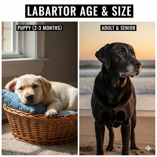 Hình ảnh chó Labrador con và chó Labrador trưởng thành theo độ tuổi