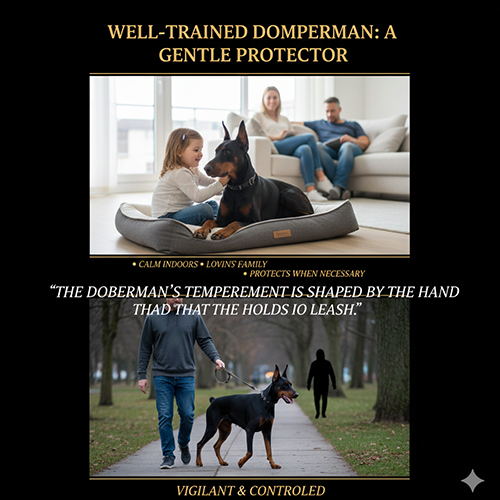 Doberman được huấn luyện tốt vừa hiền với gia đình vừa cảnh giác khi cần bảo vệ