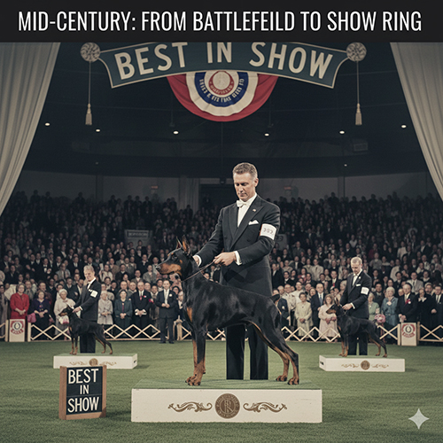 Doberman giữa thế kỷ 20 – từ chiến trường Thế chiến đến các sân khấu thi chó giống