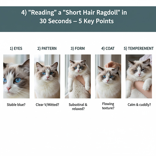 Bộ ảnh 5 điểm vàng để đọc nhanh một bé “Ragdoll lông ngắn”: mắt xanh, pattern, form, coat và khí chất.