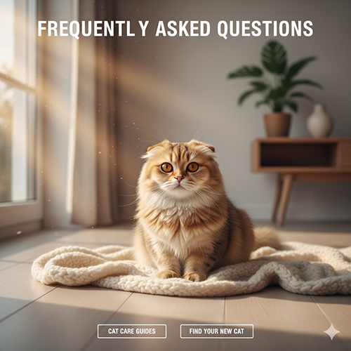 Mèo tai cụp Scottish Fold lông vàng nâu ngồi trên tấm thảm len gần cửa sổ, ánh sáng vàng dịu chiếu qua rèm, khung cảnh ấm áp và hài hòa.