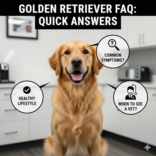Golden Retriever trong phòng khám thú y – minh họa các câu hỏi thường gặp về bệnh ở Golden