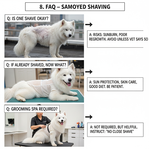 Câu hỏi thường gặp về việc cạo lông chó Samoyed và cách xử lý an toàn