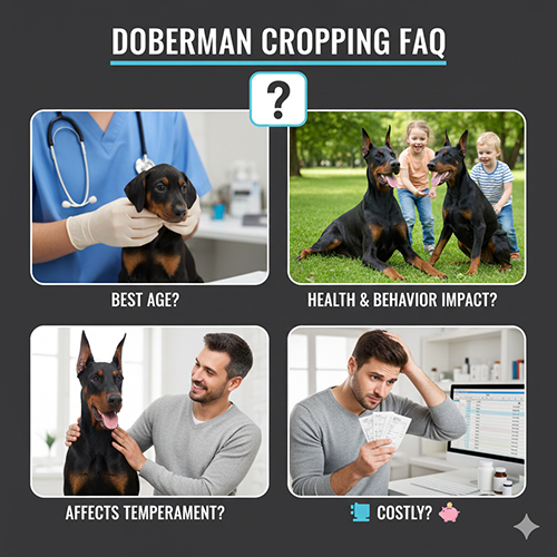 Anh tong hop cac cau hoi thuong gap ve cat tai cat duoi Doberman nhu do tuoi, chi phi, anh huong suc khoe va tinh cach